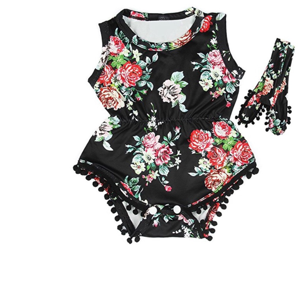 Newborn Baby Girl Rompers  tanssel Sleeveless - Picture 4 of 8